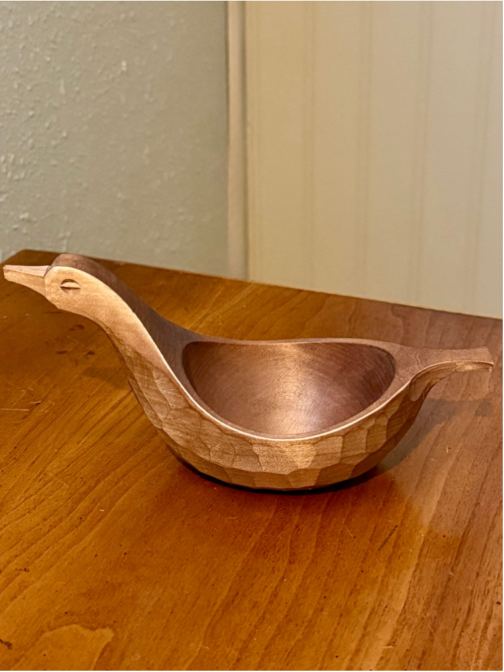 Vintage Hand Carved Wooden Duck Bowl Trinket Dish Catchall Folk Art Decor